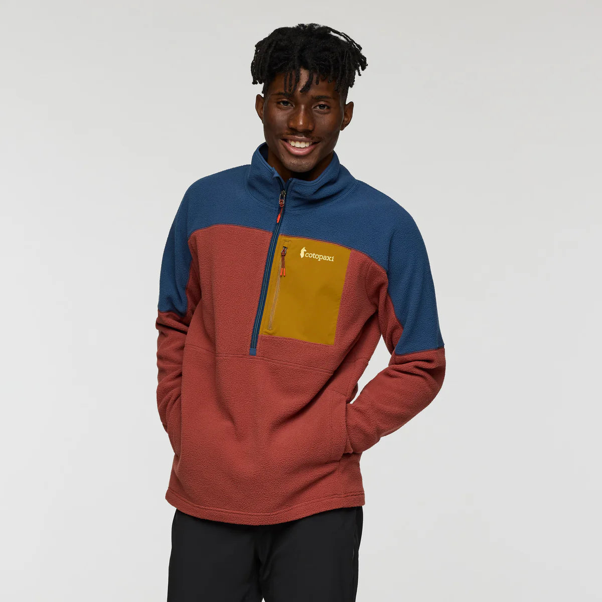 Polar Męski Abrazo Fleece Half-Zip Jacket, Deep Sea and Nutmeg