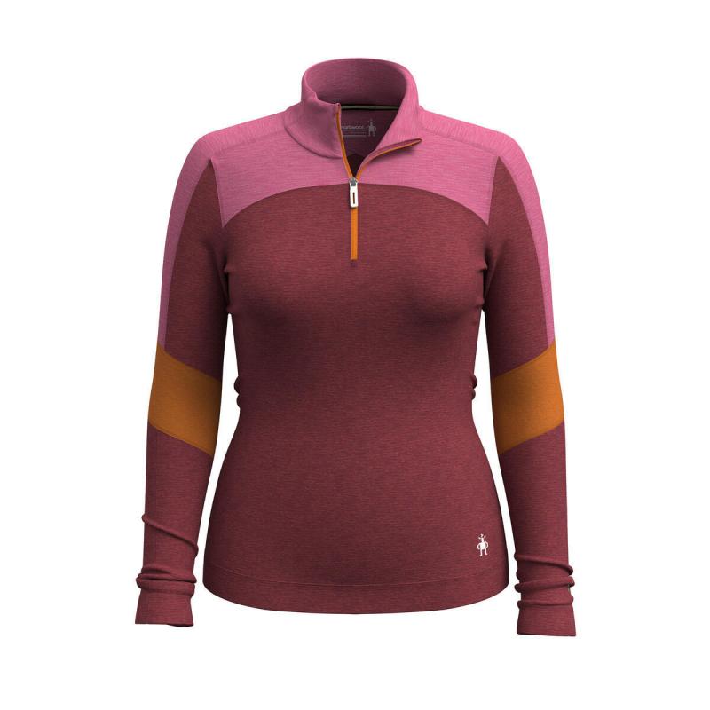 Bluza termoaktywna Damska Smartwool W'S Classic Thermal Merino Base Layer Colorblock 1/4 Zip Boxed, N92 | currant/garden pink
