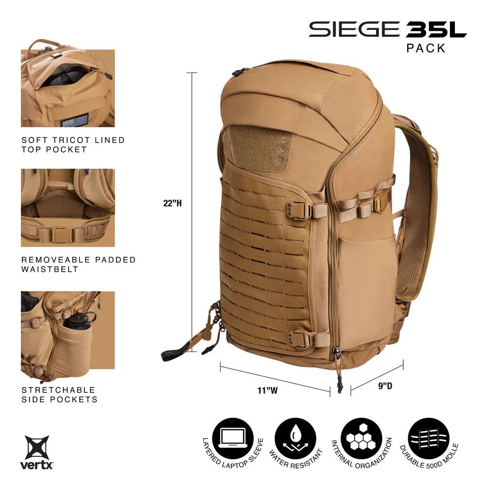 Vertx, plecak taktyczny Siege 35l Pack EDC/CCW, brązowy