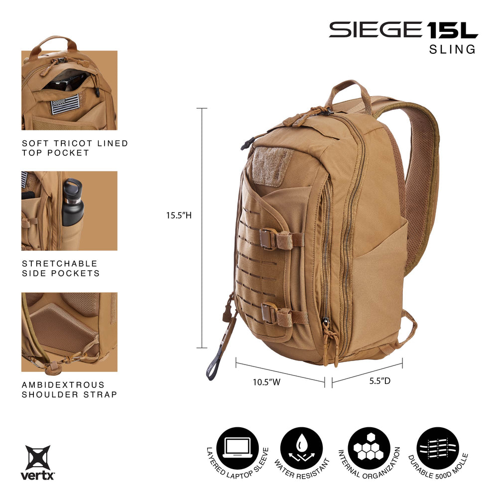 Vertx, plecak taktyczny Siege 15l Sling EDC, brązowy